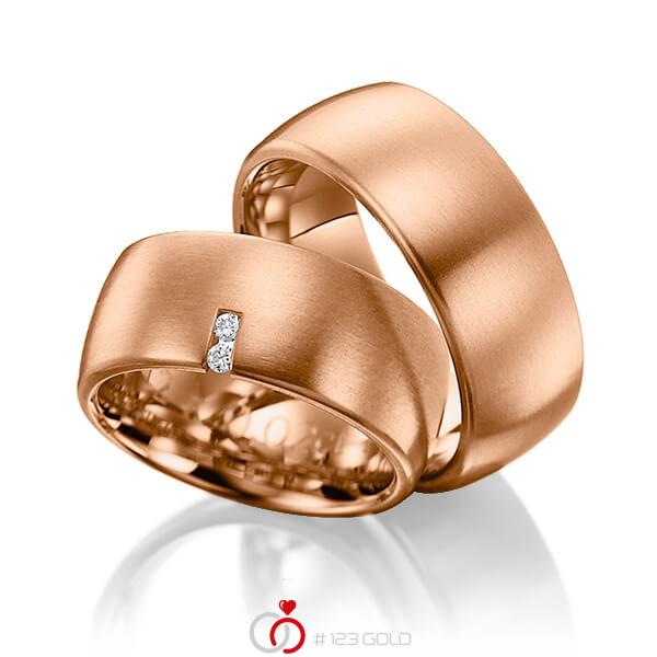 Paar klassische Trauringe/Eheringe in Rotgold 585 mit zus. 0,04 ct. Brillant tw, si von Steinberg - Q-1237-3 Paar klassische Trauringe/Eheringe in Rotgold 585 mit zus. 0,04 ct. Brillant tw, si von Steinberg - Q-1237-3
