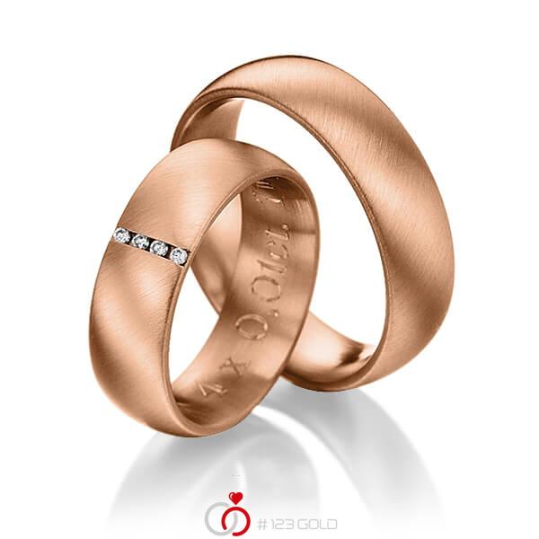 Paar klassische Trauringe/Eheringe in Rotgold 585 mit zus. 0,04 ct. Brillant tw, si von Steinberg - Q-1241-3 Paar klassische Trauringe/Eheringe in Rotgold 585 mit zus. 0,04 ct. Brillant tw, si von Steinberg - Q-1241-3