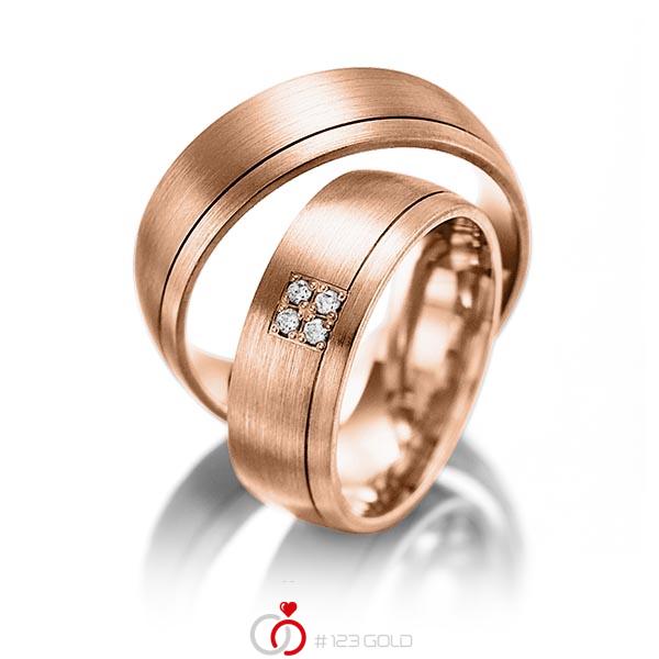 Paar klassische Trauringe/Eheringe in Rotgold 585 mit zus. 0,04 ct. Brillant tw, si von Steinberg - Q-1242-9 Paar klassische Trauringe/Eheringe in Rotgold 585 mit zus. 0,04 ct. Brillant tw, si von Steinberg - Q-1242-9