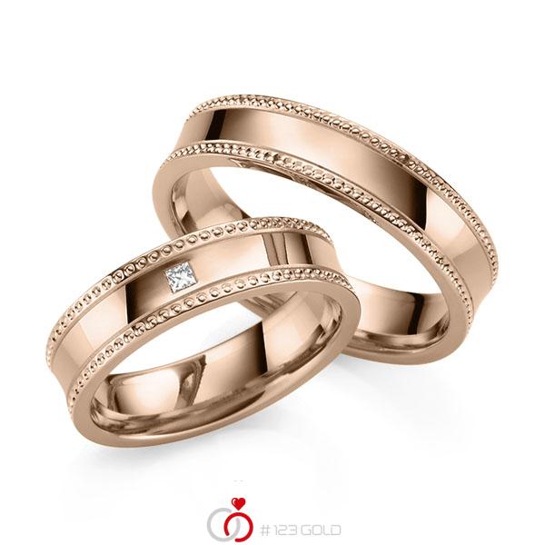 Paar klassische Trauringe/Eheringe in Rotgold 585 mit zus. 0,04 ct. Prinzess-Diamant tw, vs von 123gold - Y-1423-8 Paar klassische Trauringe/Eheringe in Rotgold 585 mit zus. 0,04 ct. Prinzess-Diamant tw, vs von 123gold - Y-1423-8