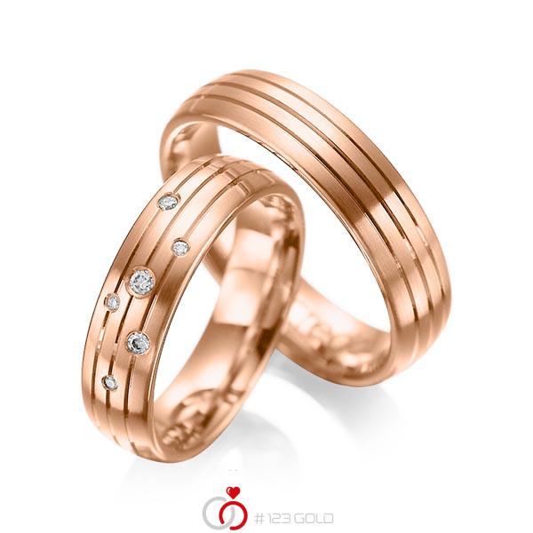 Paar klassische Trauringe/Eheringe in Rotgold 585 mit zus. 0,055 ct. Brillant tw, si von acredo - A-1016-6 Paar klassische Trauringe/Eheringe in Rotgold 585 mit zus. 0,055 ct. Brillant tw, si von acredo - A-1016-6