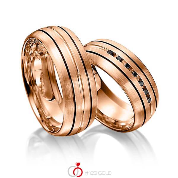 Paar klassische Trauringe/Eheringe in Rotgold 585 mit zus. 0,056 ct. Brillant schwarz von Merii - M-1063-8 Paar klassische Trauringe/Eheringe in Rotgold 585 mit zus. 0,056 ct. Brillant schwarz von Merii - M-1063-8