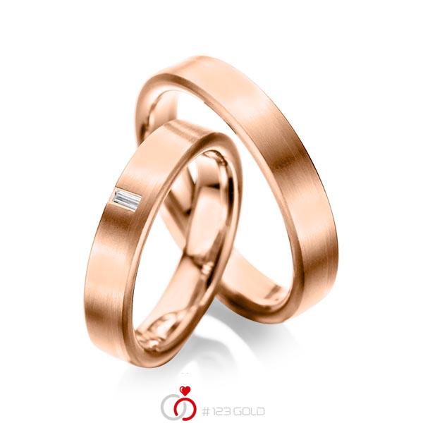 Paar klassische Trauringe/Eheringe in Rotgold 585 mit zus. 0,05 ct. Baguette-Diamant tw, vs von acredo - A-1022-11 Paar klassische Trauringe/Eheringe in Rotgold 585 mit zus. 0,05 ct. Baguette-Diamant tw, vs von acredo - A-1022-11