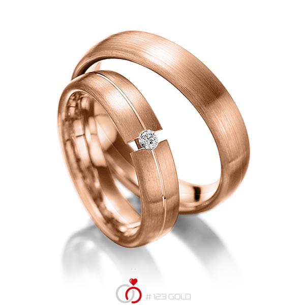 Paar klassische Trauringe/Eheringe in Rotgold 585 mit zus. 0,05 ct. Brillant tw, si von 123gold - Y-1051-14 Paar klassische Trauringe/Eheringe in Rotgold 585 mit zus. 0,05 ct. Brillant tw, si von 123gold - Y-1051-14