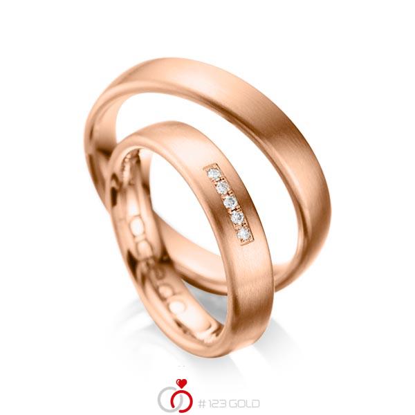Paar klassische Trauringe/Eheringe in Rotgold 585 mit zus. 0,05 ct. Brillant tw, si von acredo - A-1052-6 Paar klassische Trauringe/Eheringe in Rotgold 585 mit zus. 0,05 ct. Brillant tw, si von acredo - A-1052-6