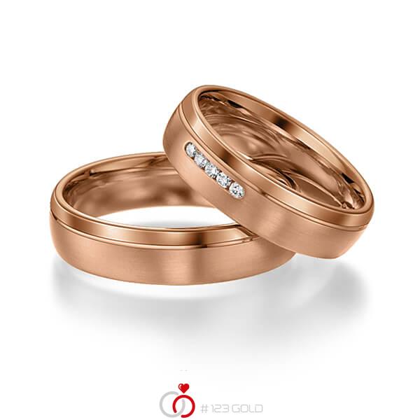 Paar klassische Trauringe/Eheringe in Rotgold 585 mit zus. 0,05 ct. Brillant tw, si von acredo - S-1111-5 Paar klassische Trauringe/Eheringe in Rotgold 585 mit zus. 0,05 ct. Brillant tw, si von acredo - S-1111-5