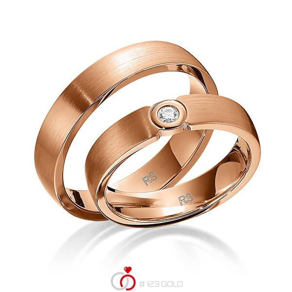 Paar klassische Trauringe/Eheringe in Rotgold 585 mit zus. 0,05 ct. Brillant tw, si von acredo - S-1132-4 Paar klassische Trauringe/Eheringe in Rotgold 585 mit zus. 0,05 ct. Brillant tw, si von acredo - S-1132-4