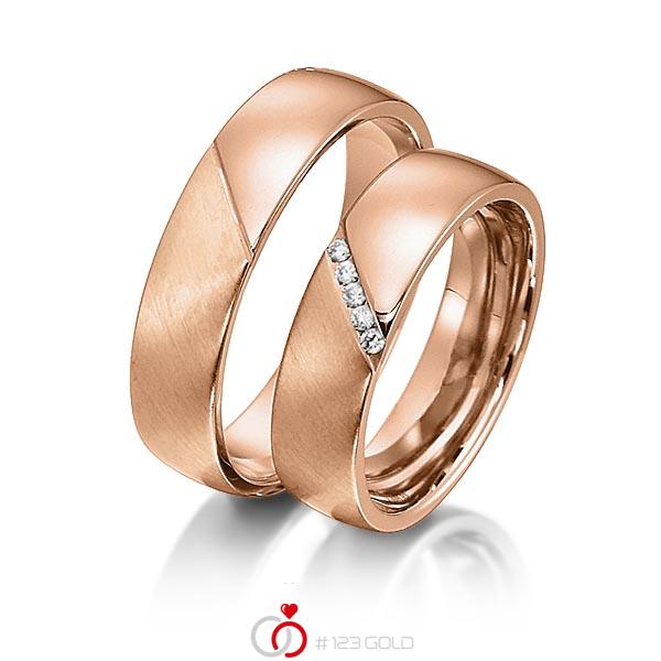 Paar klassische Trauringe/Eheringe in Rotgold 585 mit zus. 0,05 ct. Brillant tw, si von acredo - S-1148-4 Paar klassische Trauringe/Eheringe in Rotgold 585 mit zus. 0,05 ct. Brillant tw, si von acredo - S-1148-4