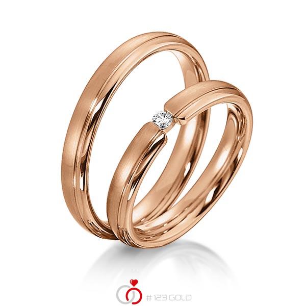 Paar klassische Trauringe/Eheringe in Rotgold 585 mit zus. 0,05 ct. Brillant tw, si von acredo - S-1150-7 Paar klassische Trauringe/Eheringe in Rotgold 585 mit zus. 0,05 ct. Brillant tw, si von acredo - S-1150-7