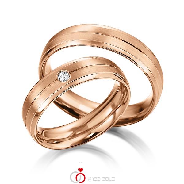 Paar klassische Trauringe/Eheringe in Rotgold 585 mit zus. 0,05 ct. Brillant tw, si von acredo - S-1156-7 Paar klassische Trauringe/Eheringe in Rotgold 585 mit zus. 0,05 ct. Brillant tw, si von acredo - S-1156-7