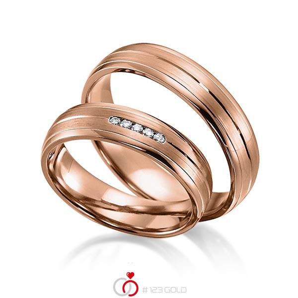 Paar klassische Trauringe/Eheringe in Rotgold 585 mit zus. 0,05 ct. Brillant tw, si von acredo - S-1157-7 Paar klassische Trauringe/Eheringe in Rotgold 585 mit zus. 0,05 ct. Brillant tw, si von acredo - S-1157-7