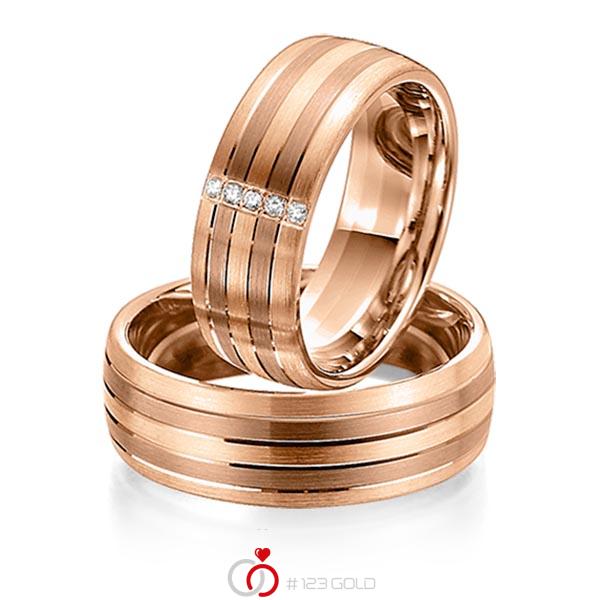 Paar klassische Trauringe/Eheringe in Rotgold 585 mit zus. 0,05 ct. Brillant tw, si von Steinberg - Q-1114-4 Paar klassische Trauringe/Eheringe in Rotgold 585 mit zus. 0,05 ct. Brillant tw, si von Steinberg - Q-1114-4