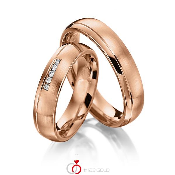 Paar klassische Trauringe/Eheringe in Rotgold 585 mit zus. 0,05 ct. Brillant tw, si von Steinberg - Q-1236-3 Paar klassische Trauringe/Eheringe in Rotgold 585 mit zus. 0,05 ct. Brillant tw, si von Steinberg - Q-1236-3