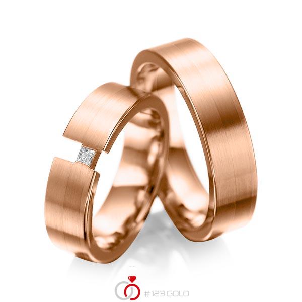 Paar klassische Trauringe/Eheringe in Rotgold 585 mit zus. 0,05 ct. Prinzess-Diamant tw, si von acredo - A-1025-16 Paar klassische Trauringe/Eheringe in Rotgold 585 mit zus. 0,05 ct. Prinzess-Diamant tw, si von acredo - A-1025-16