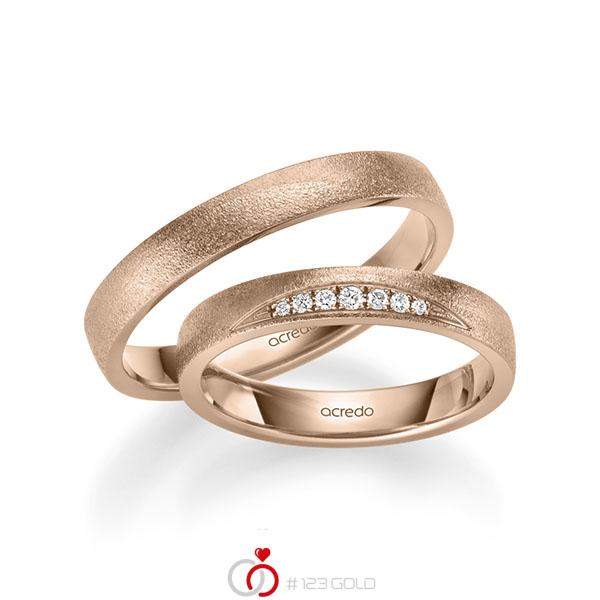 Paar klassische Trauringe/Eheringe in Rotgold 585 mit zus. 0,061 ct. Brillant tw, si von acredo - S-1259-8 Paar klassische Trauringe/Eheringe in Rotgold 585 mit zus. 0,061 ct. Brillant tw, si von acredo - S-1259-8