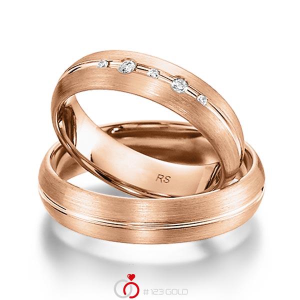 Paar klassische Trauringe/Eheringe in Rotgold 585 mit zus. 0,064 ct. Brillant tw, si von acredo - S-1163-6 Paar klassische Trauringe/Eheringe in Rotgold 585 mit zus. 0,064 ct. Brillant tw, si von acredo - S-1163-6