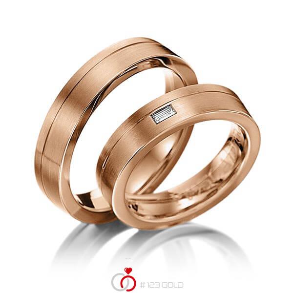 Paar klassische Trauringe/Eheringe in Rotgold 585 mit zus. 0,06 ct. Baguette-Diamant tw, vs von 123gold - Y-1034-18 Paar klassische Trauringe/Eheringe in Rotgold 585 mit zus. 0,06 ct. Baguette-Diamant tw, vs von 123gold - Y-1034-18