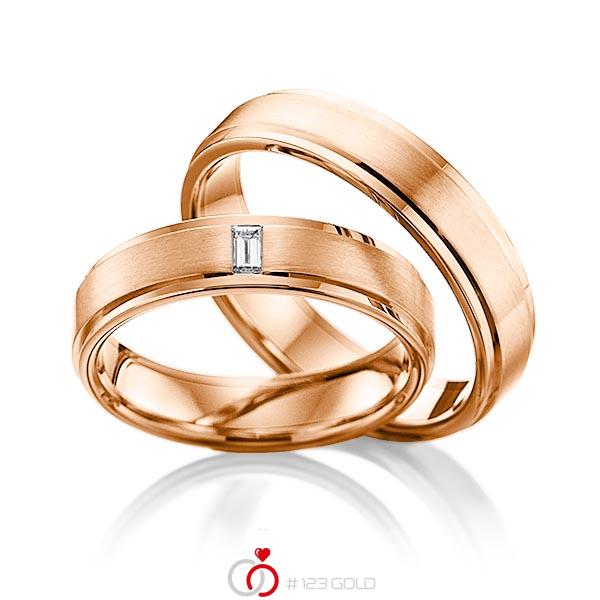 Paar klassische Trauringe/Eheringe in Rotgold 585 mit zus. 0,06 ct. Baguette-Diamant tw, vs von 123gold - Y-1107-7 Paar klassische Trauringe/Eheringe in Rotgold 585 mit zus. 0,06 ct. Baguette-Diamant tw, vs von 123gold - Y-1107-7