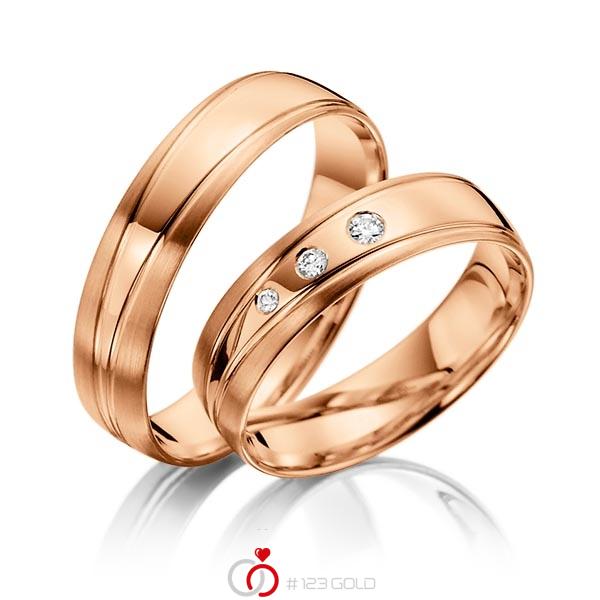 Paar klassische Trauringe/Eheringe in Rotgold 585 mit zus. 0,06 ct. Brillant tw, si - NP-1180-3 Paar klassische Trauringe/Eheringe in Rotgold 585 mit zus. 0,06 ct. Brillant tw, si - NP-1180-3