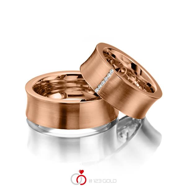 Paar klassische Trauringe/Eheringe in Rotgold 585 mit zus. 0,06 ct. Brillant tw, si von 123gold - Y-1120-7 Paar klassische Trauringe/Eheringe in Rotgold 585 mit zus. 0,06 ct. Brillant tw, si von 123gold - Y-1120-7