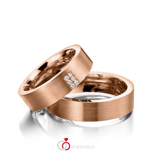 Paar klassische Trauringe/Eheringe in Rotgold 585 mit zus. 0,06 ct. Brillant tw, si von 123gold - Y-1130-8 Paar klassische Trauringe/Eheringe in Rotgold 585 mit zus. 0,06 ct. Brillant tw, si von 123gold - Y-1130-8