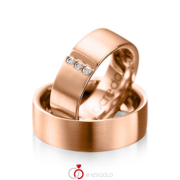 Paar klassische Trauringe/Eheringe in Rotgold 585 mit zus. 0,06 ct. Brillant tw, si von acredo - A-1068-6 Paar klassische Trauringe/Eheringe in Rotgold 585 mit zus. 0,06 ct. Brillant tw, si von acredo - A-1068-6