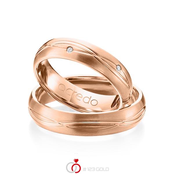 Paar klassische Trauringe/Eheringe in Rotgold 585 mit zus. 0,06 ct. Brillant tw, si von acredo - A-1158-7 Paar klassische Trauringe/Eheringe in Rotgold 585 mit zus. 0,06 ct. Brillant tw, si von acredo - A-1158-7