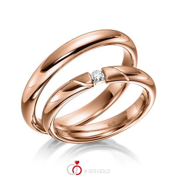 Paar klassische Trauringe/Eheringe in Rotgold 585 mit zus. 0,06 ct. Brillant tw, si von acredo - S-1134-2 Paar klassische Trauringe/Eheringe in Rotgold 585 mit zus. 0,06 ct. Brillant tw, si von acredo - S-1134-2