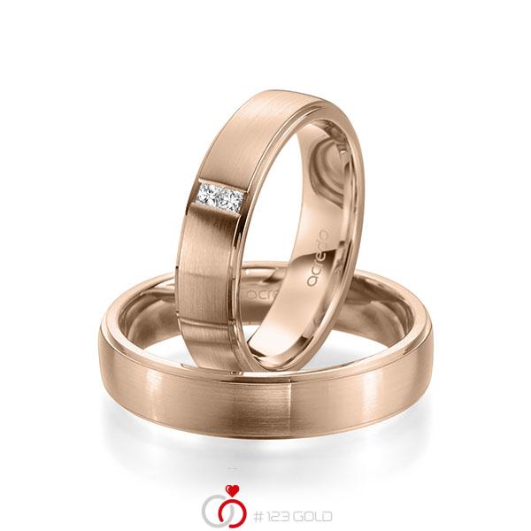 Paar klassische Trauringe/Eheringe in Rotgold 585 mit zus. 0,06 ct. Prinzess-Diamant tw, si von acredo - A-1964-5 Paar klassische Trauringe/Eheringe in Rotgold 585 mit zus. 0,06 ct. Prinzess-Diamant tw, si von acredo - A-1964-5