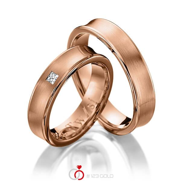 Paar klassische Trauringe/Eheringe in Rotgold 585 mit zus. 0,06 ct. Prinzess-Diamant tw, si von Steinberg - Q-1240-3 Paar klassische Trauringe/Eheringe in Rotgold 585 mit zus. 0,06 ct. Prinzess-Diamant tw, si von Steinberg - Q-1240-3