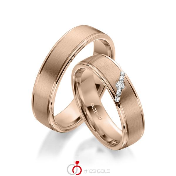 Paar klassische Trauringe/Eheringe in Rotgold 585 mit zus. 0,072 ct. Brillant tw, si von acredo - A-1949-5 Paar klassische Trauringe/Eheringe in Rotgold 585 mit zus. 0,072 ct. Brillant tw, si von acredo - A-1949-5