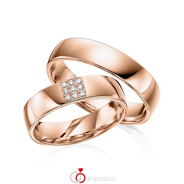Paar klassische Trauringe/Eheringe in Rotgold 585 mit zus. 0,072 ct. Brillant tw, si von acredo - S-1085-4 Paar klassische Trauringe/Eheringe in Rotgold 585 mit zus. 0,072 ct. Brillant tw, si von acredo - S-1085-4