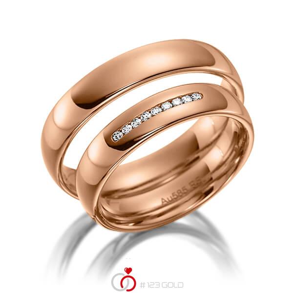 Paar klassische Trauringe/Eheringe in Rotgold 585 mit zus. 0,072 ct. Brillant tw, si von acredo - S-1124-3 Paar klassische Trauringe/Eheringe in Rotgold 585 mit zus. 0,072 ct. Brillant tw, si von acredo - S-1124-3