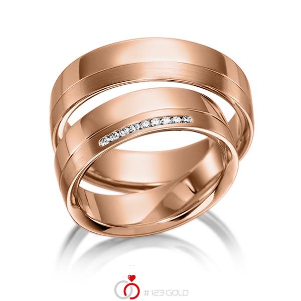 Paar klassische Trauringe/Eheringe in Rotgold 585 mit zus. 0,072 ct. Brillant tw, si von acredo - S-1126-2 Paar klassische Trauringe/Eheringe in Rotgold 585 mit zus. 0,072 ct. Brillant tw, si von acredo - S-1126-2