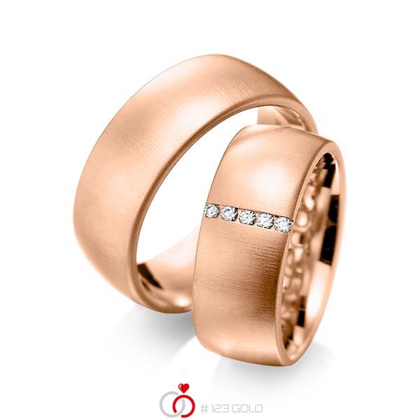 Paar klassische Trauringe/Eheringe in Rotgold 585 mit zus. 0,075 ct. Brillant tw, si von acredo - A-1092-6 Paar klassische Trauringe/Eheringe in Rotgold 585 mit zus. 0,075 ct. Brillant tw, si von acredo - A-1092-6
