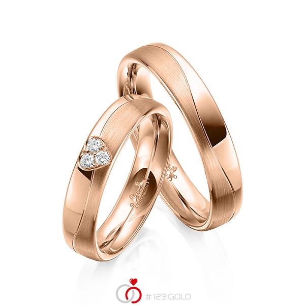 Paar klassische Trauringe/Eheringe in Rotgold 585 mit zus. 0,075 ct. Brillant tw, si von Steinberg - Q-1612-4 Paar klassische Trauringe/Eheringe in Rotgold 585 mit zus. 0,075 ct. Brillant tw, si von Steinberg - Q-1612-4