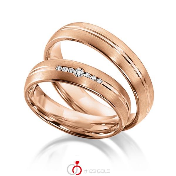 Paar klassische Trauringe/Eheringe in Rotgold 585 mit zus. 0,078 ct. Brillant tw, si von acredo - S-1125-2 Paar klassische Trauringe/Eheringe in Rotgold 585 mit zus. 0,078 ct. Brillant tw, si von acredo - S-1125-2