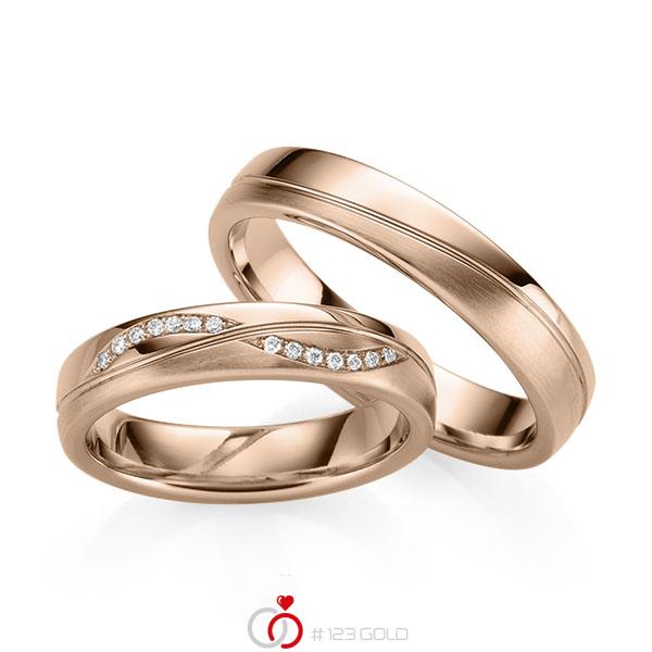Paar klassische Trauringe/Eheringe in Rotgold 585 mit zus. 0,07 ct. Brillant tw, si von 123gold - Y-1419-5 Paar klassische Trauringe/Eheringe in Rotgold 585 mit zus. 0,07 ct. Brillant tw, si von 123gold - Y-1419-5