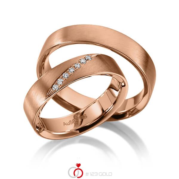 Paar klassische Trauringe/Eheringe in Rotgold 585 mit zus. 0,07 ct. Brillant tw, si von acredo - S-1129-3 Paar klassische Trauringe/Eheringe in Rotgold 585 mit zus. 0,07 ct. Brillant tw, si von acredo - S-1129-3