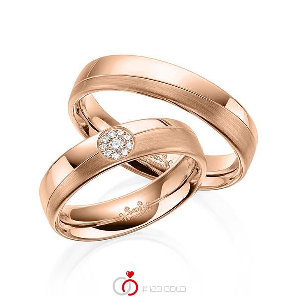 Paar klassische Trauringe/Eheringe in Rotgold 585 mit zus. 0,07 ct. Brillant tw, si von Steinberg - Q-1608-4 Paar klassische Trauringe/Eheringe in Rotgold 585 mit zus. 0,07 ct. Brillant tw, si von Steinberg - Q-1608-4