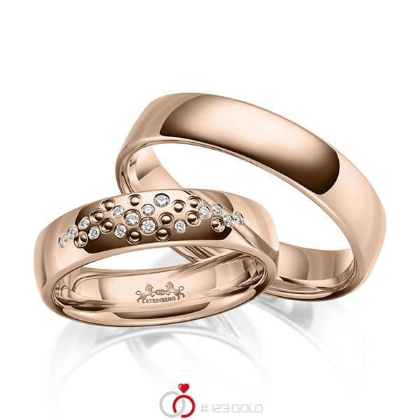 Paar klassische Trauringe/Eheringe in Rotgold 585 mit zus. 0,084 ct. Brillant w, si von Steinberg - Q-1665-3 Paar klassische Trauringe/Eheringe in Rotgold 585 mit zus. 0,084 ct. Brillant w, si von Steinberg - Q-1665-3