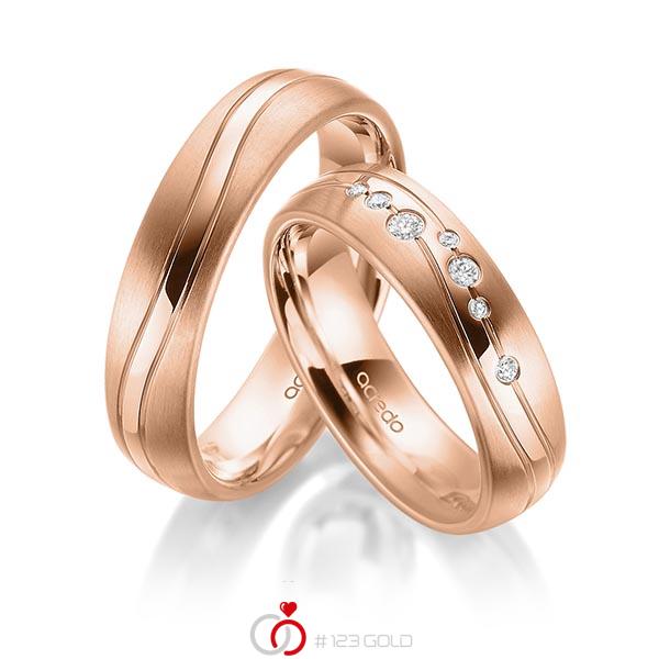 Paar klassische Trauringe/Eheringe in Rotgold 585 mit zus. 0,085 ct. Brillant tw, si von acredo - A-1715-2 Paar klassische Trauringe/Eheringe in Rotgold 585 mit zus. 0,085 ct. Brillant tw, si von acredo - A-1715-2