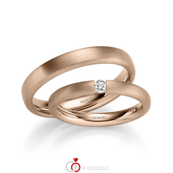 Paar klassische Trauringe/Eheringe in Rotgold 585 mit zus. 0,08 ct. Brillant tw, si von acredo - A-1051-13 Paar klassische Trauringe/Eheringe in Rotgold 585 mit zus. 0,08 ct. Brillant tw, si von acredo - A-1051-13
