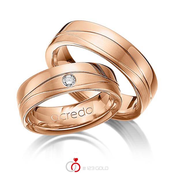 Paar klassische Trauringe/Eheringe in Rotgold 585 mit zus. 0,08 ct. Brillant tw, si von acredo - A-1160-5 Paar klassische Trauringe/Eheringe in Rotgold 585 mit zus. 0,08 ct. Brillant tw, si von acredo - A-1160-5
