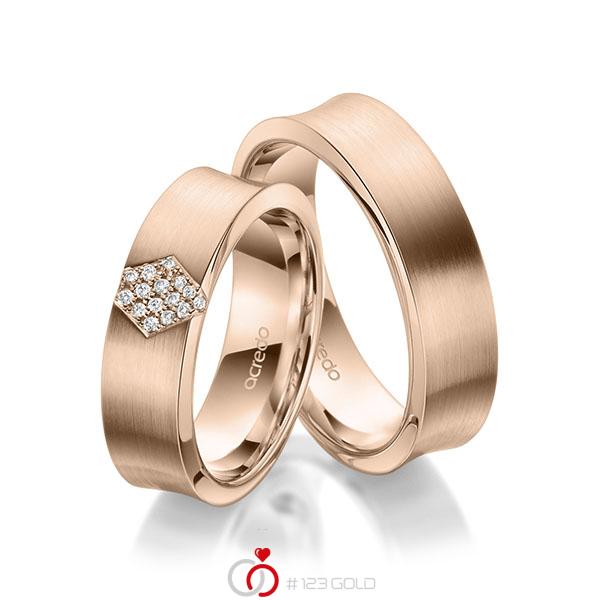 Paar klassische Trauringe/Eheringe in Rotgold 585 mit zus. 0,08 ct. Brillant tw, si von acredo - A-1975-2 Paar klassische Trauringe/Eheringe in Rotgold 585 mit zus. 0,08 ct. Brillant tw, si von acredo - A-1975-2