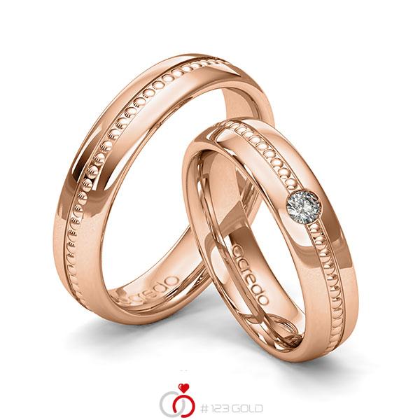 Paar klassische Trauringe/Eheringe in Rotgold 585 mit zus. 0,08 ct. Brillant tw, si von acredo - A-2003-5 Paar klassische Trauringe/Eheringe in Rotgold 585 mit zus. 0,08 ct. Brillant tw, si von acredo - A-2003-5