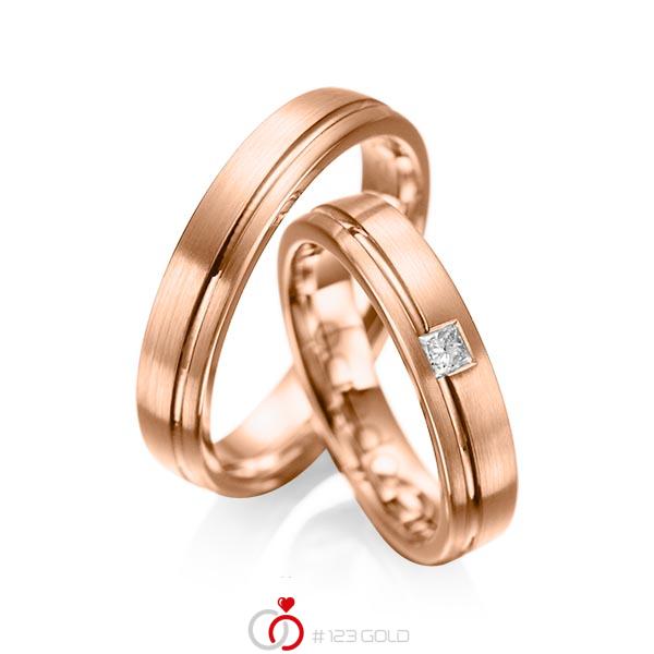 Paar klassische Trauringe/Eheringe in Rotgold 585 mit zus. 0,08 ct. Prinzess-Diamant tw, si von acredo - A-1018-12 Paar klassische Trauringe/Eheringe in Rotgold 585 mit zus. 0,08 ct. Prinzess-Diamant tw, si von acredo - A-1018-12
