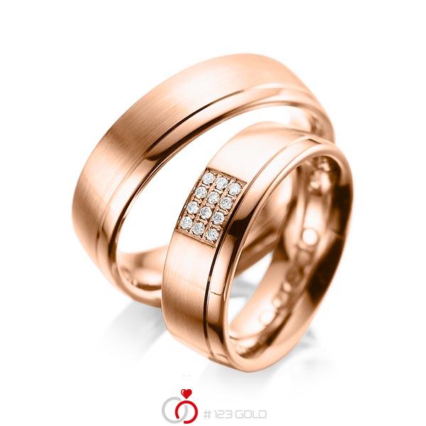 Paar klassische Trauringe/Eheringe in Rotgold 585 mit zus. 0,096 ct. Brillant tw, si von acredo - A-1043-10 Paar klassische Trauringe/Eheringe in Rotgold 585 mit zus. 0,096 ct. Brillant tw, si von acredo - A-1043-10