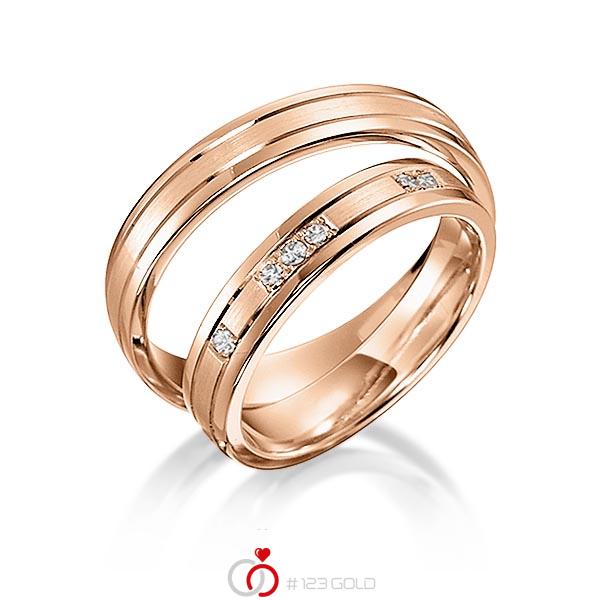 Paar klassische Trauringe/Eheringe in Rotgold 585 mit zus. 0,09 ct. Brillant tw, si von acredo - S-1128-2 Paar klassische Trauringe/Eheringe in Rotgold 585 mit zus. 0,09 ct. Brillant tw, si von acredo - S-1128-2