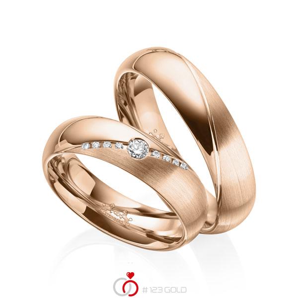 Paar klassische Trauringe/Eheringe in Rotgold 585 mit zus. 0,09 ct. Brillant tw, si von Steinberg - Q-1574-5 Paar klassische Trauringe/Eheringe in Rotgold 585 mit zus. 0,09 ct. Brillant tw, si von Steinberg - Q-1574-5